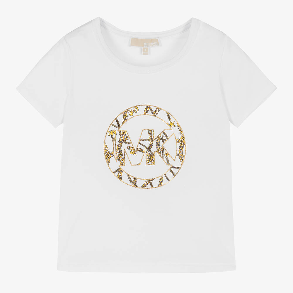 Michael Kors Kids - Girls White Cotton Logo T-Shirt | Childrensalon