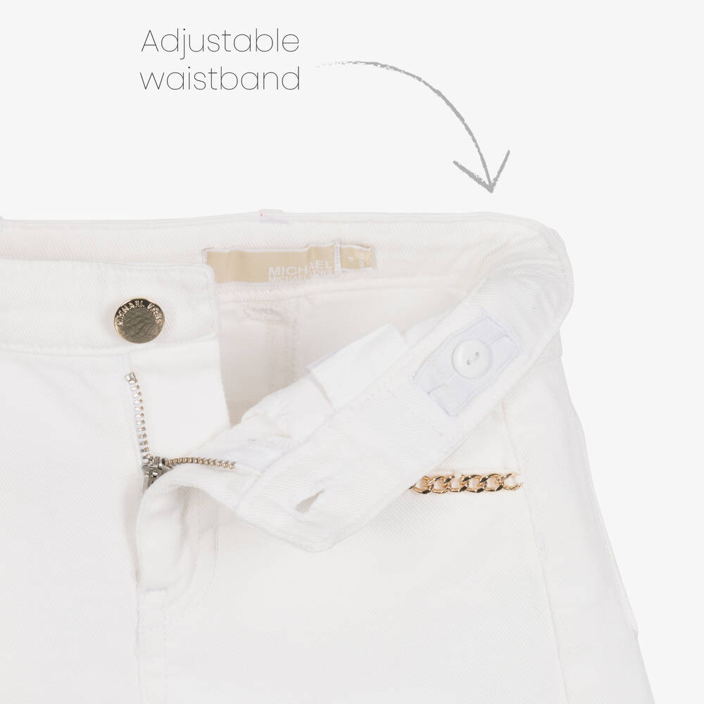 Michael Kors Kids-Girls White Denim & Gold Chain Shorts  | Childrensalon Outlet