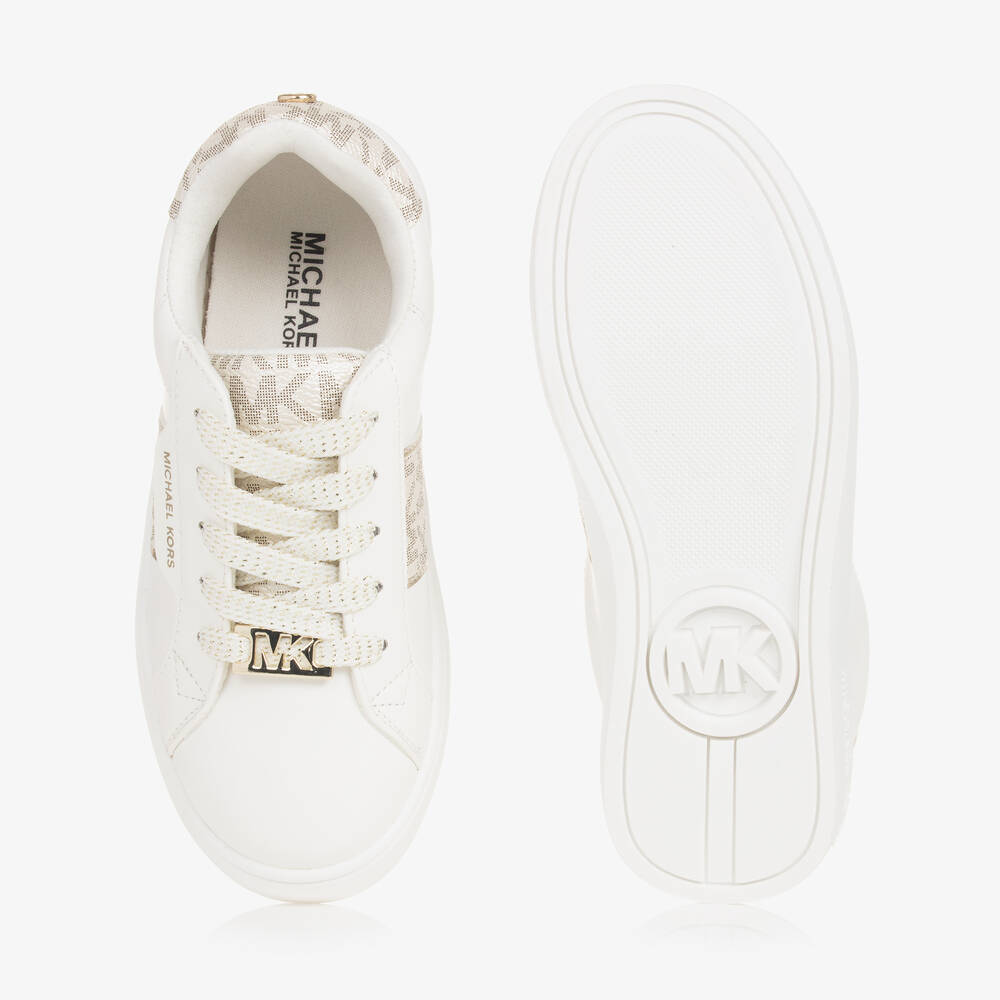 Michael Kors Kids-Girls White Faux Leather Lace-Up Trainers | Childrensalon Outlet