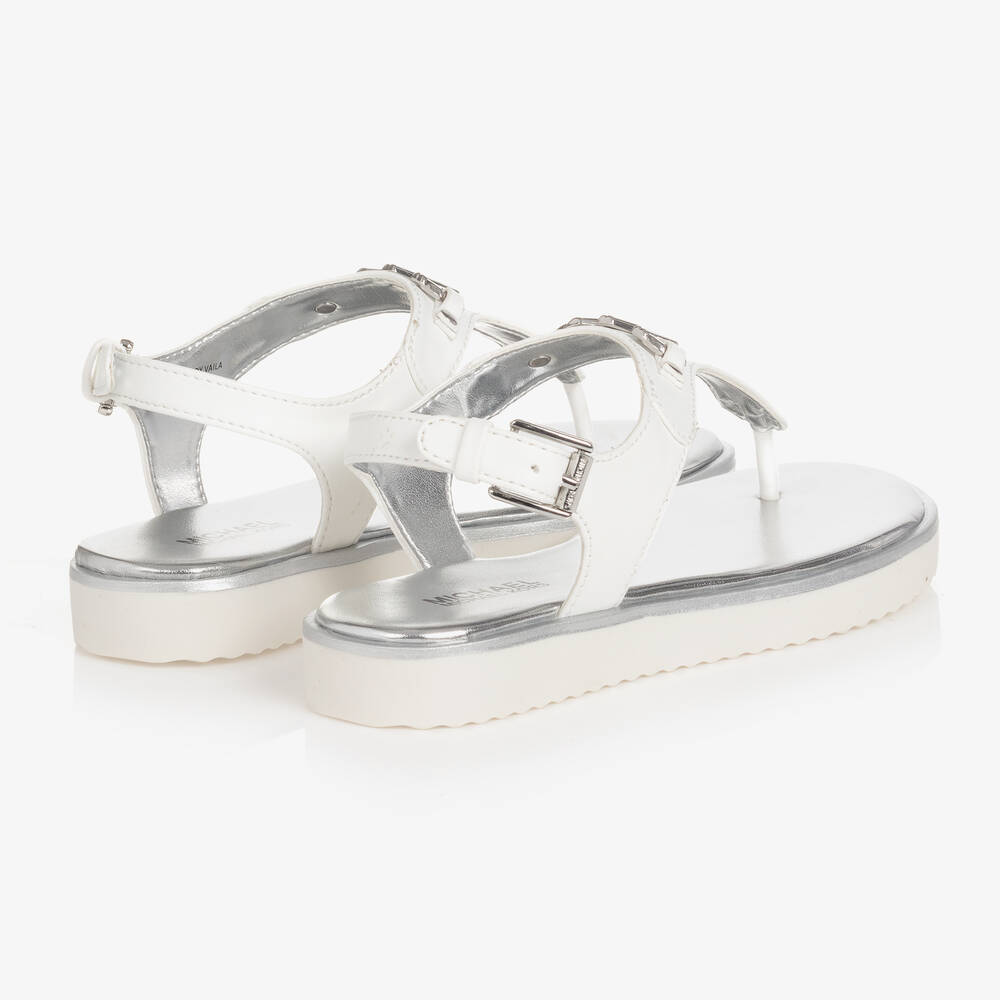 Michael Kors Kids-Girls White Faux Leather Logo Sandals | Childrensalon Outlet