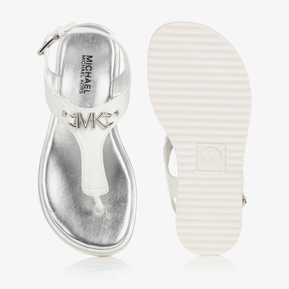 Michael Kors Kids Girls White Faux Leather Logo Sandals