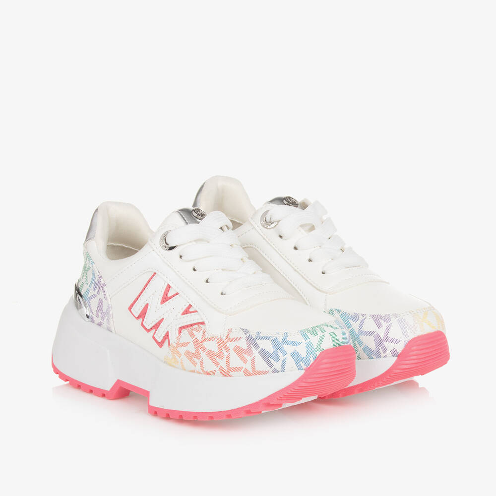 Michael Kors Kids-Girls White Faux Leather MK Trainers | Childrensalon Outlet