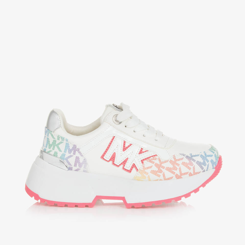 مايكل كورس كيدز-حذاء رياضي بأربطة جلد صناعي لون أبيض للبنات | Childrensalon Outlet