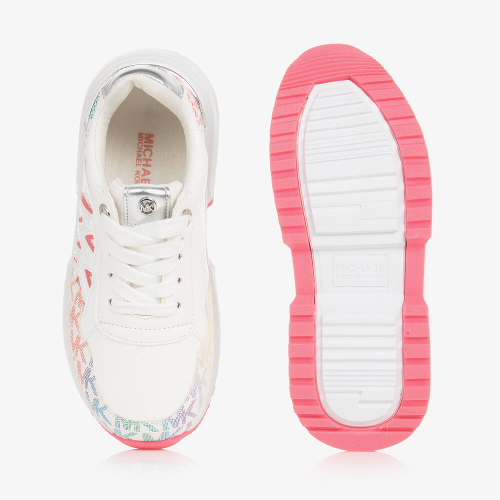 مايكل كورس كيدز-حذاء رياضي بأربطة جلد صناعي لون أبيض للبنات | Childrensalon Outlet