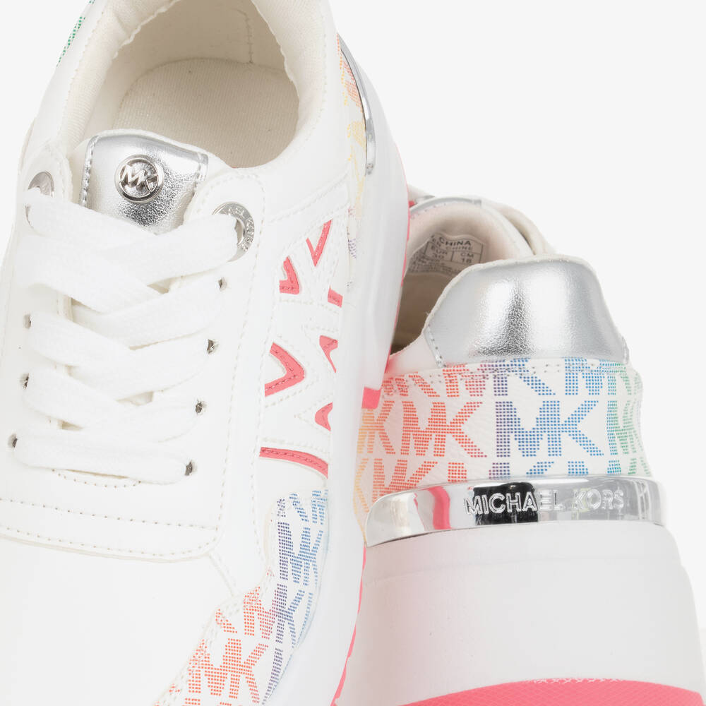 مايكل كورس كيدز-حذاء رياضي بأربطة جلد صناعي لون أبيض للبنات | Childrensalon Outlet