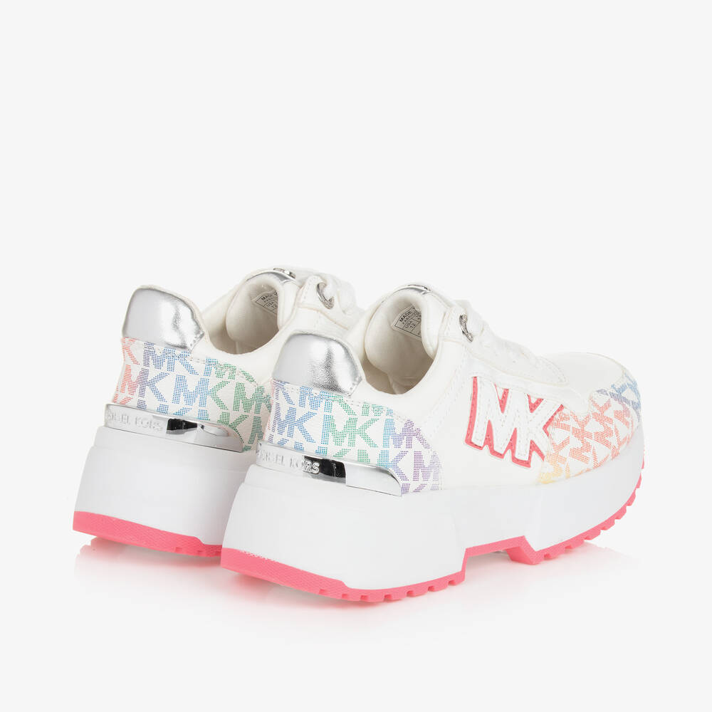 مايكل كورس كيدز-حذاء رياضي بأربطة جلد صناعي لون أبيض للبنات | Childrensalon Outlet