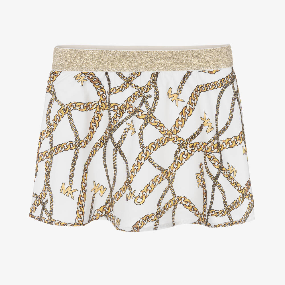 Michael Kors Kids - Girls White & Gold Chain Logo Skirt | Childrensalon