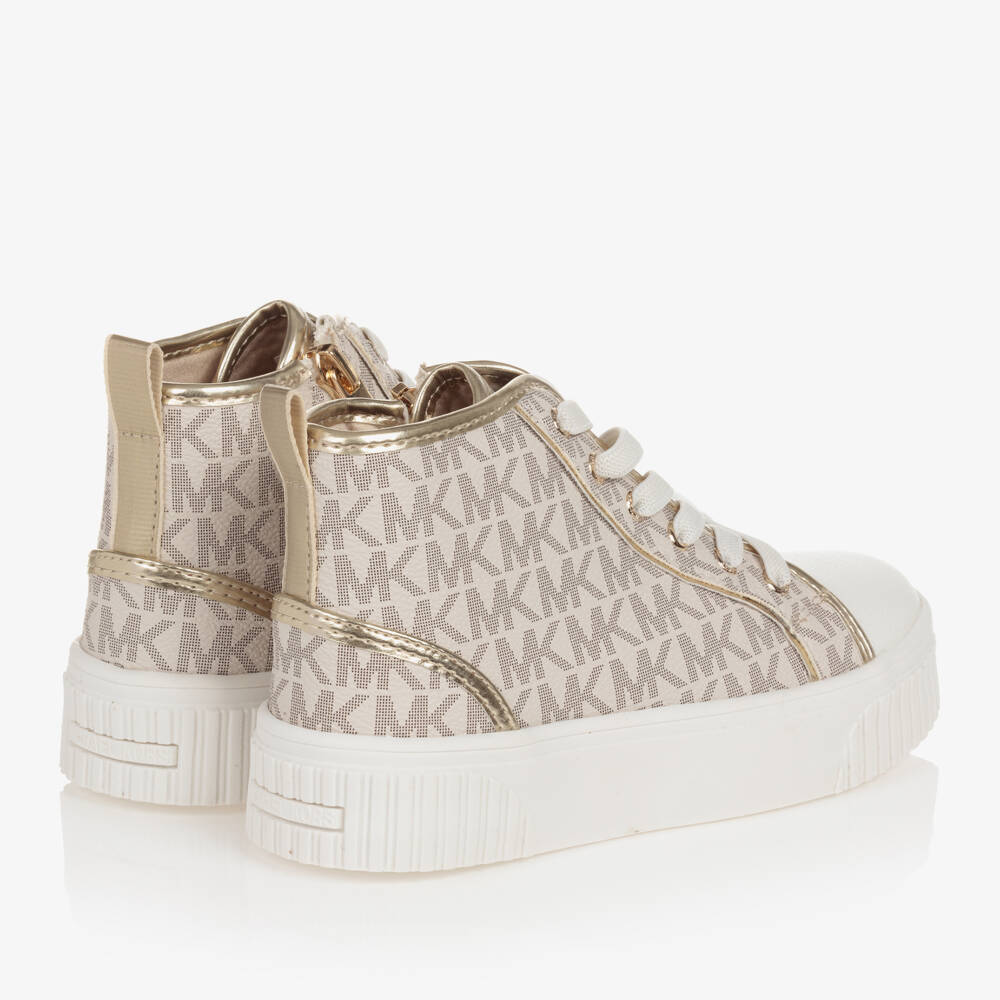 Michael Kors Kids-Girls White & Gold High-Top Trainers | Childrensalon Outlet