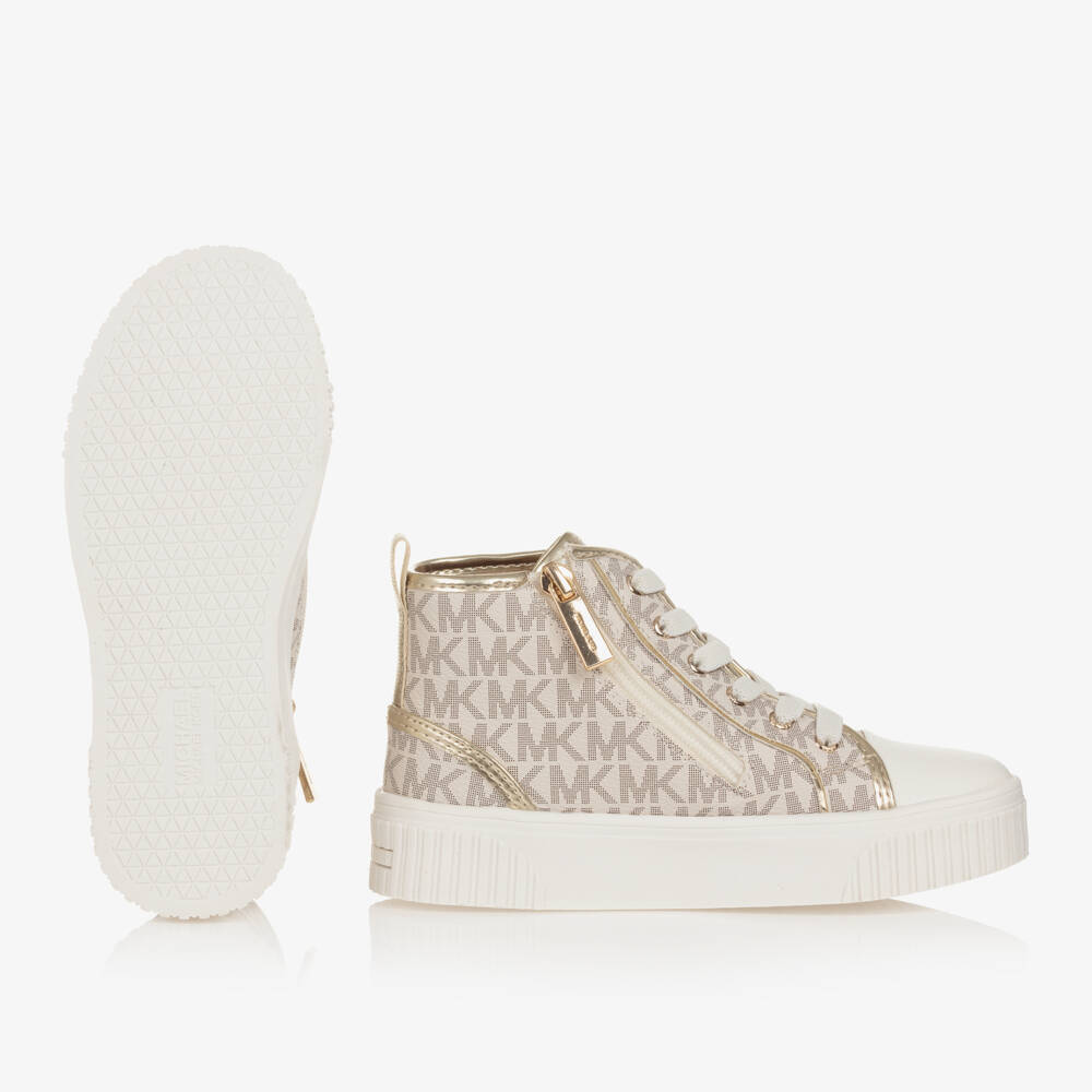 Michael Kors Kids-Girls White & Gold High-Top Trainers | Childrensalon Outlet