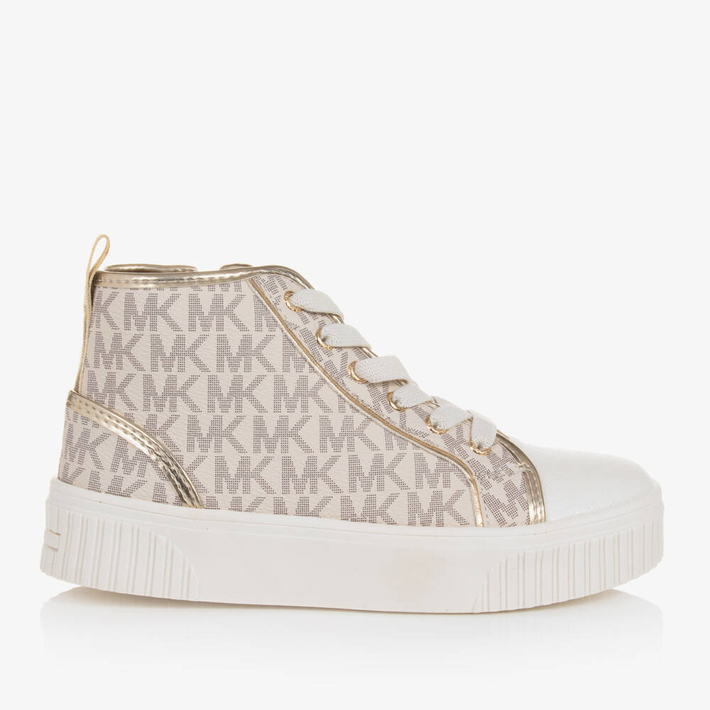 Michael Kors Kids-Girls White & Gold High-Top Trainers | Childrensalon Outlet