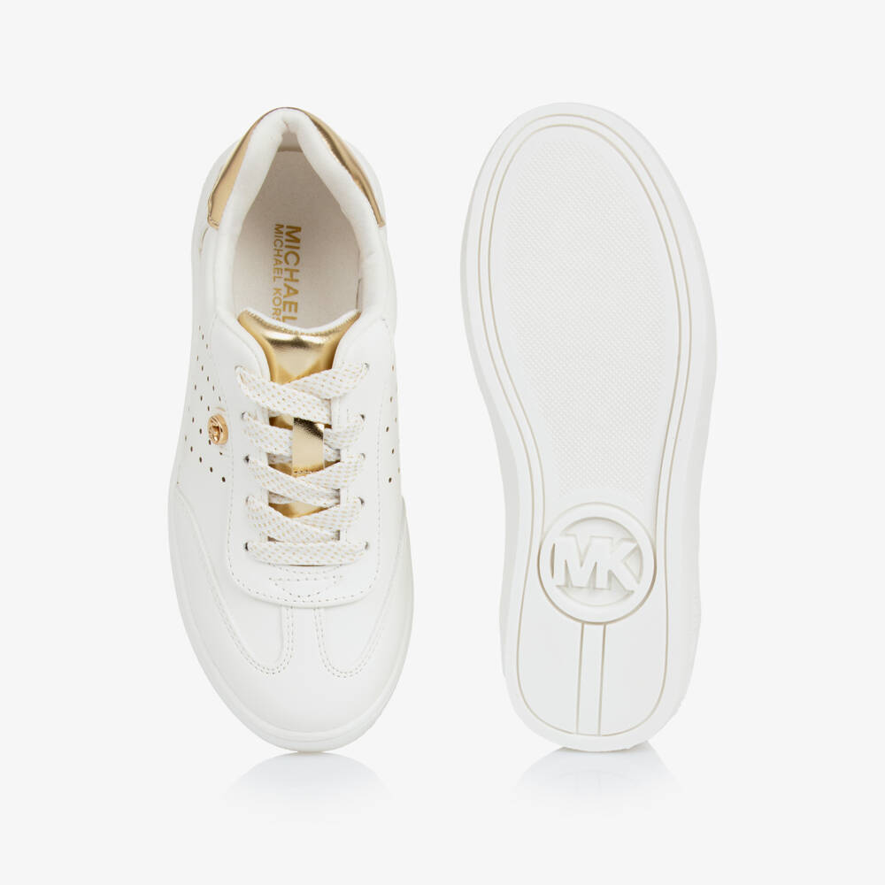 Michael Kors Kids-Girls White & Gold Lace-Up Sneakers | Childrensalon Outlet