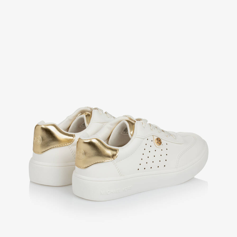 Michael Kors Kids-Girls White & Gold Lace-Up Sneakers | Childrensalon Outlet