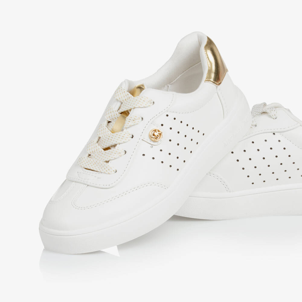 Michael Kors Kids-Girls White & Gold Lace-Up Sneakers | Childrensalon Outlet