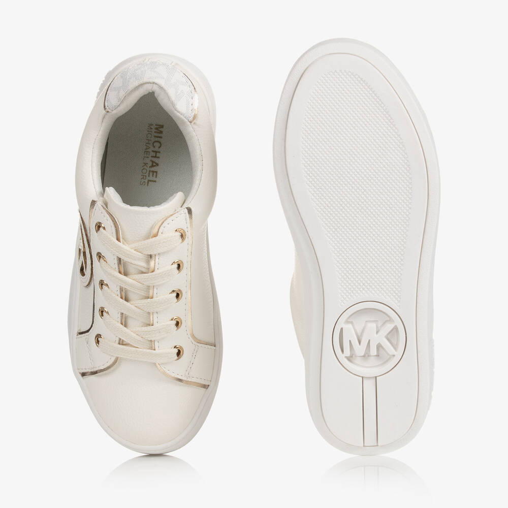 Michael Kors Kids Girls White Gold Logo Trainers