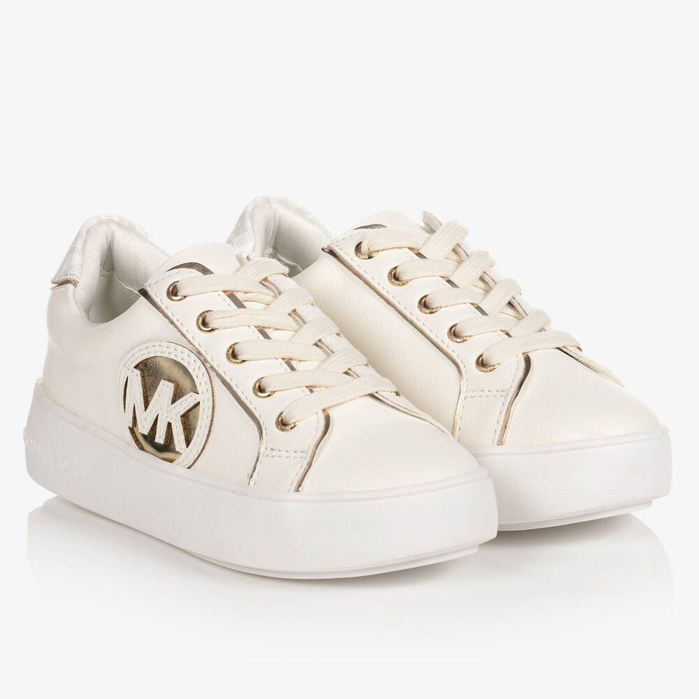 Michael Kors Kids - Girls White & Gold Logo Trainers | Childrensalon