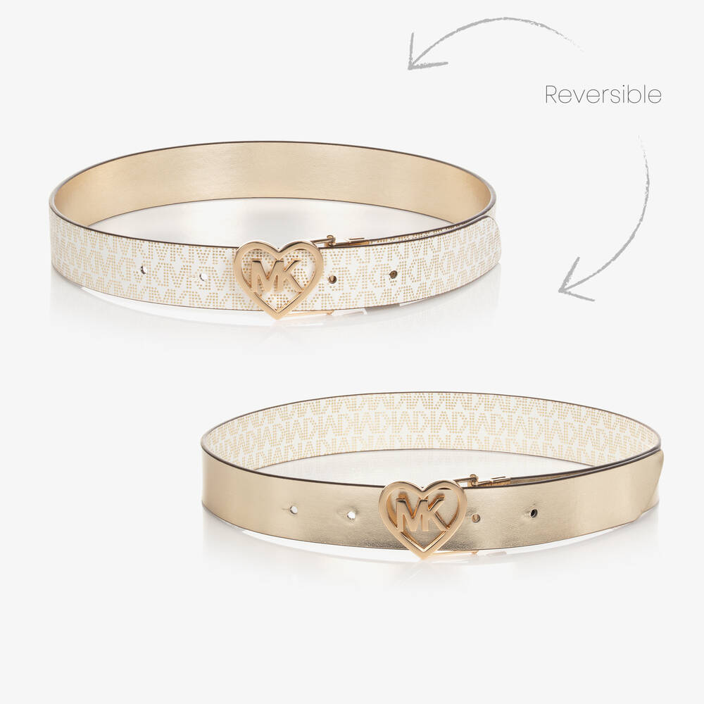 Michael Kors Kids Girls White Gold Reversible Logo Belt