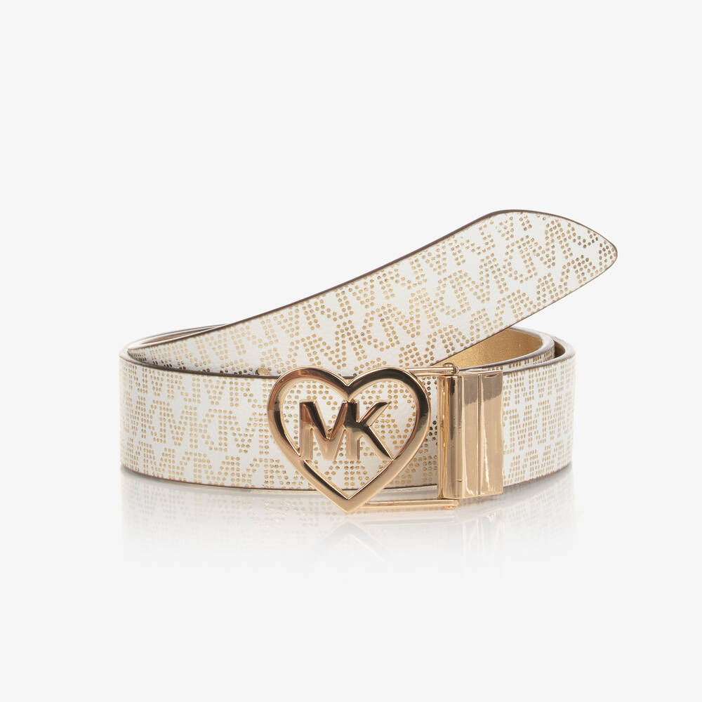 Michael Kors Kids Girls White Gold Reversible Logo Belt Childrensalon Outlet