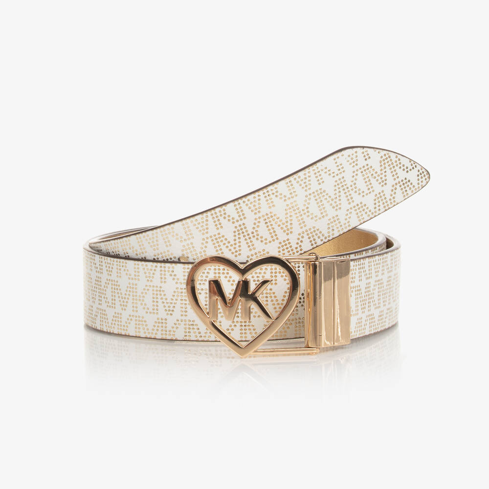 Michael Kors Kids - Girls White & Gold Reversible Logo Belt | Childrensalon