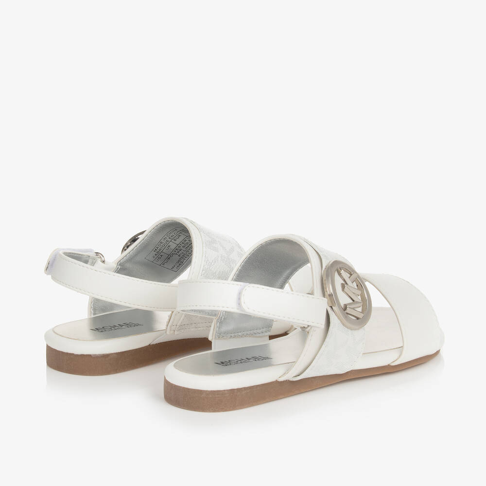 Michael Kors Kids Girls White MK Velcro Sandals Childrensalon Outlet