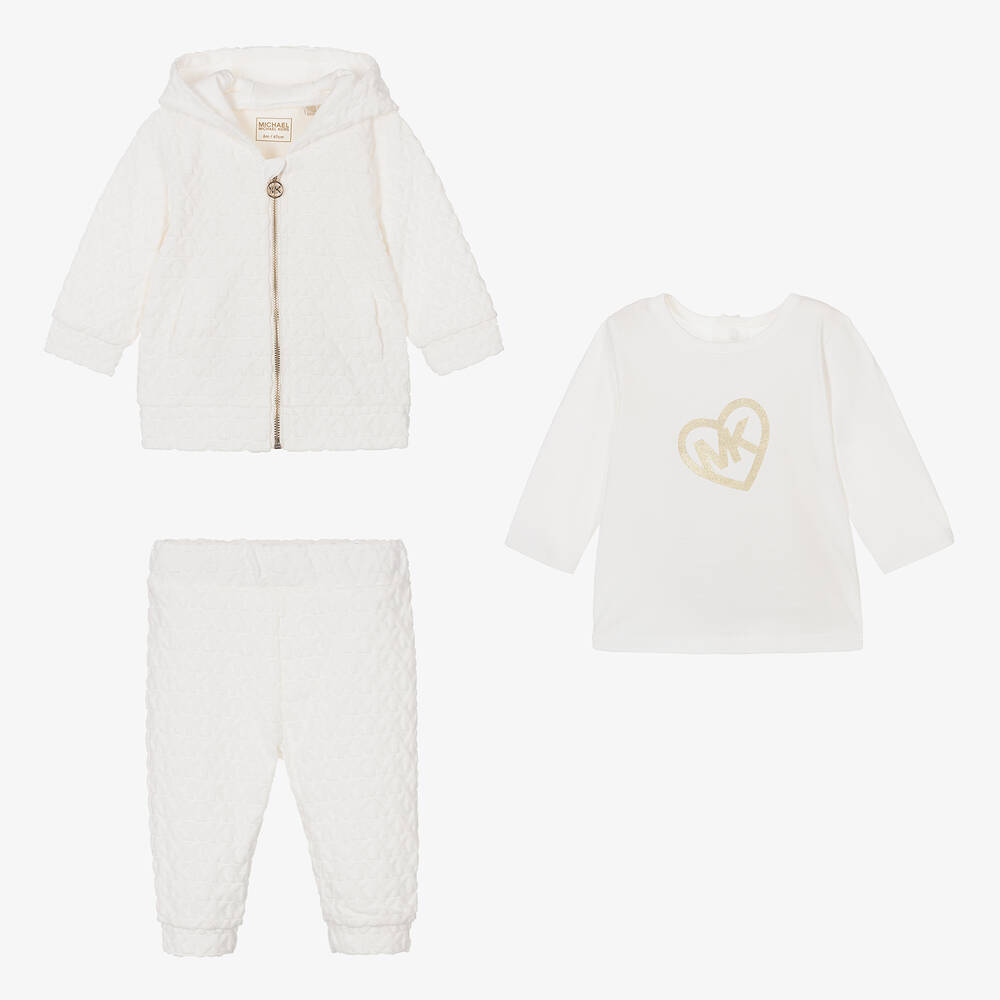 Michael Kors Kids-Girls White Monogram Tracksuit Set | Childrensalon Outlet