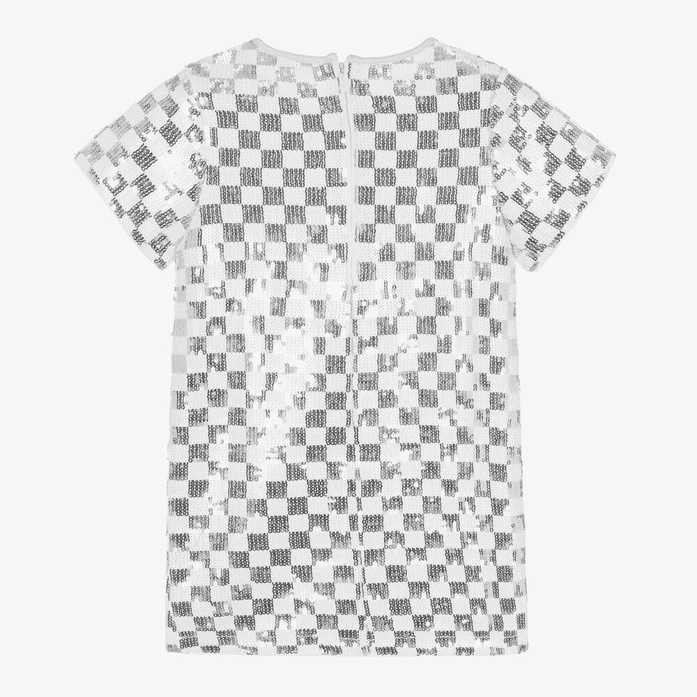 Michael Kors Kids-Бело-серебристое платье в клетку с пайетками | Childrensalon Outlet