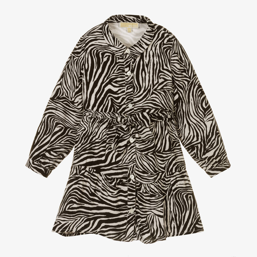 Michael Kors Kids - Robe-chemise ivoire et noire à imprimé zébré | Childrensalon