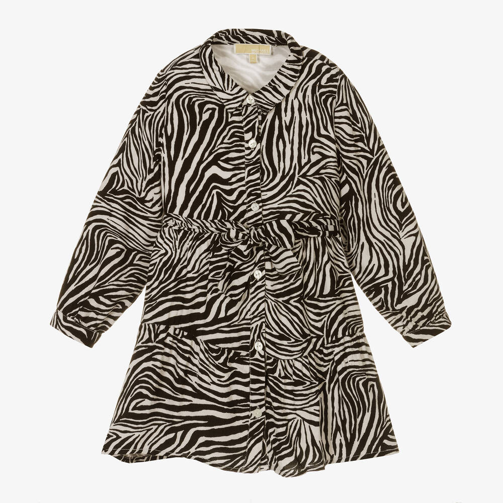 Michael Kors Kids - Zebra-Hemdkleid in Elfenbein und Schwarz | Childrensalon