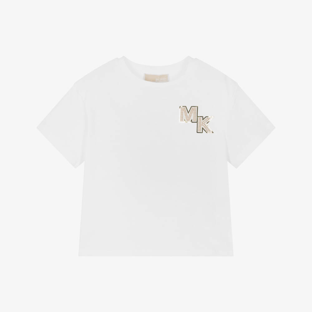 Michael Kors Kids-تيشيرت قطن عاجي بلمسة معدنية براقة | Childrensalon Outlet