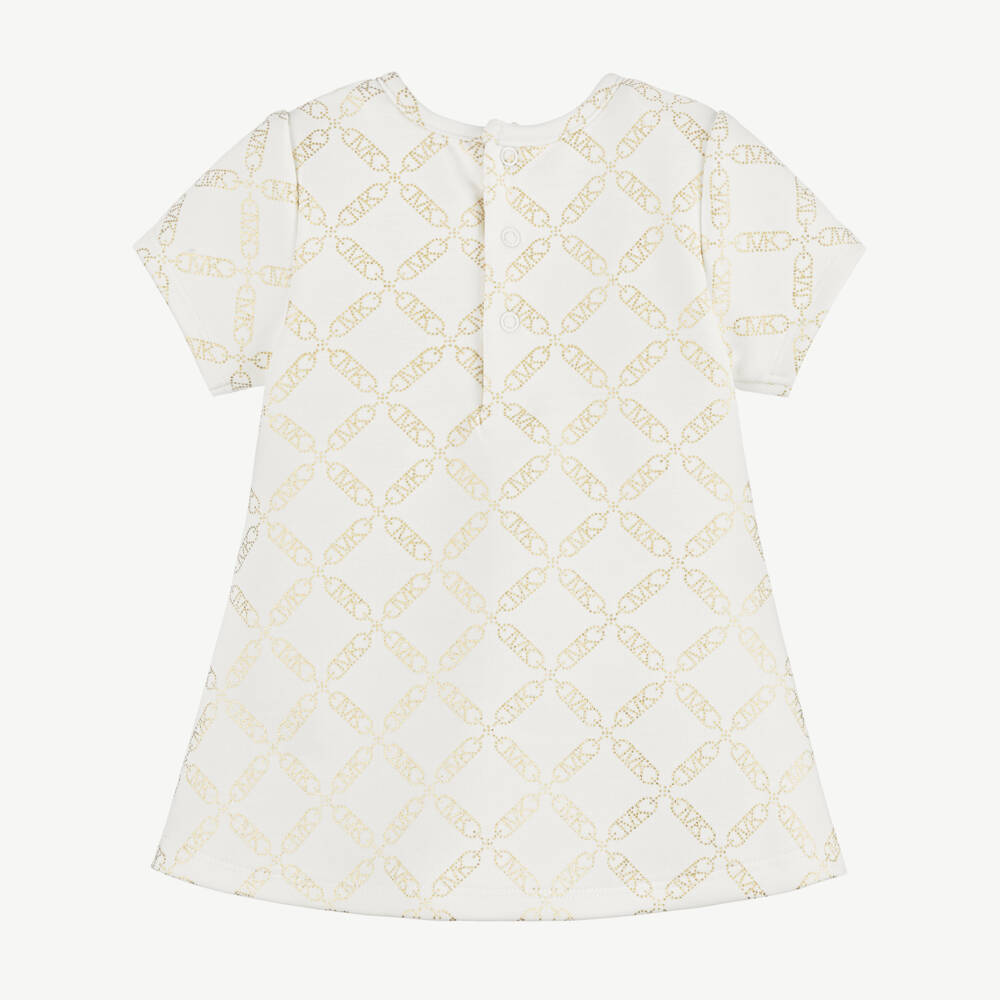 Michael Kors Kids-فستان عاجي بشعار ذهبي لامع | Childrensalon Outlet