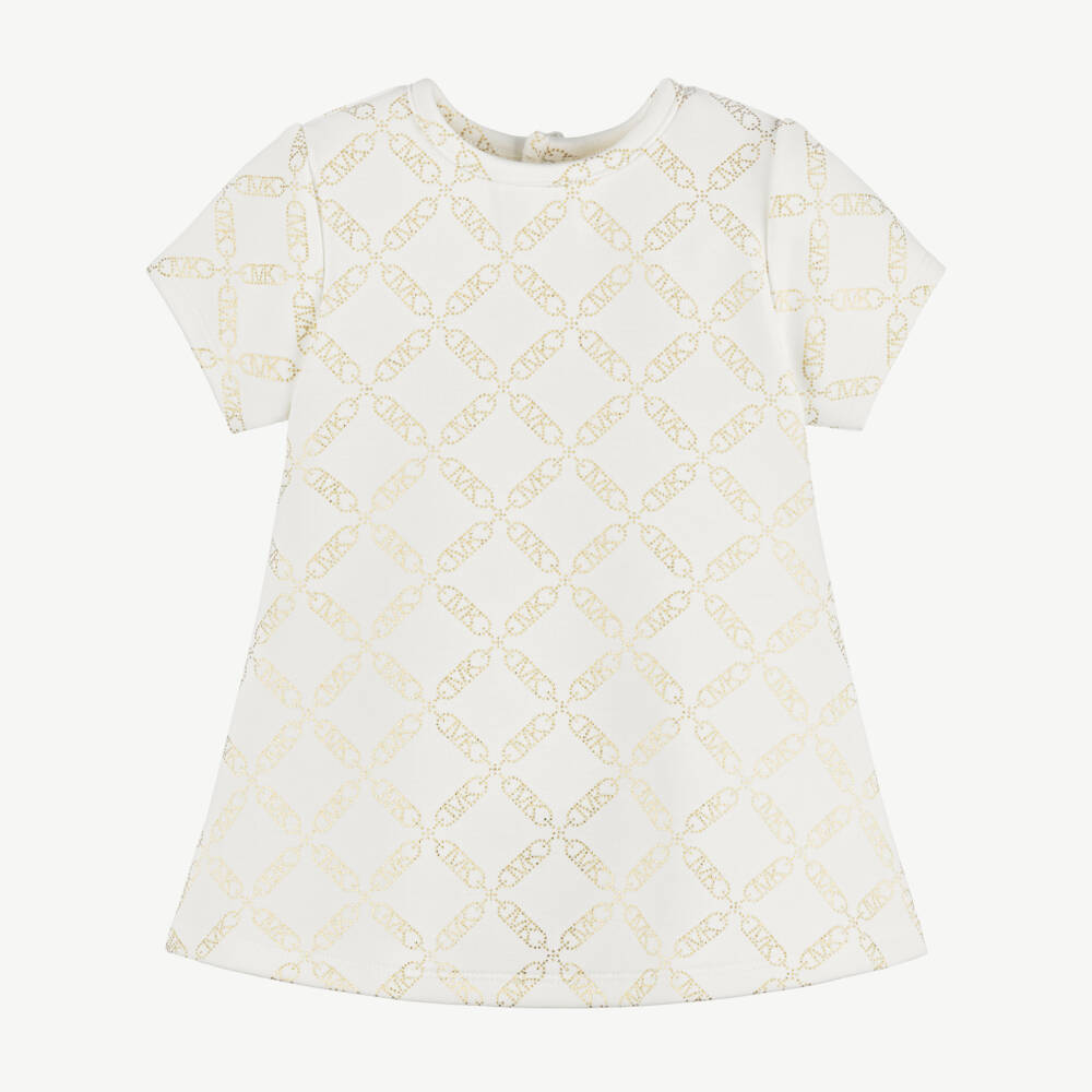 Michael Kors Kids-فستان عاجي بشعار ذهبي لامع | Childrensalon Outlet