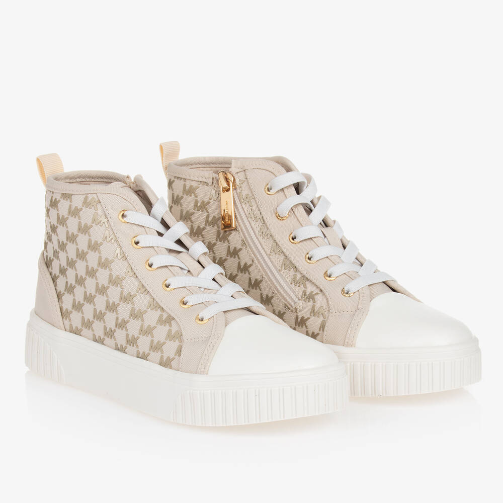 Michael Kors Kids Teen Girls Beige Canvas Monogram Trainers Childrensalon Outlet