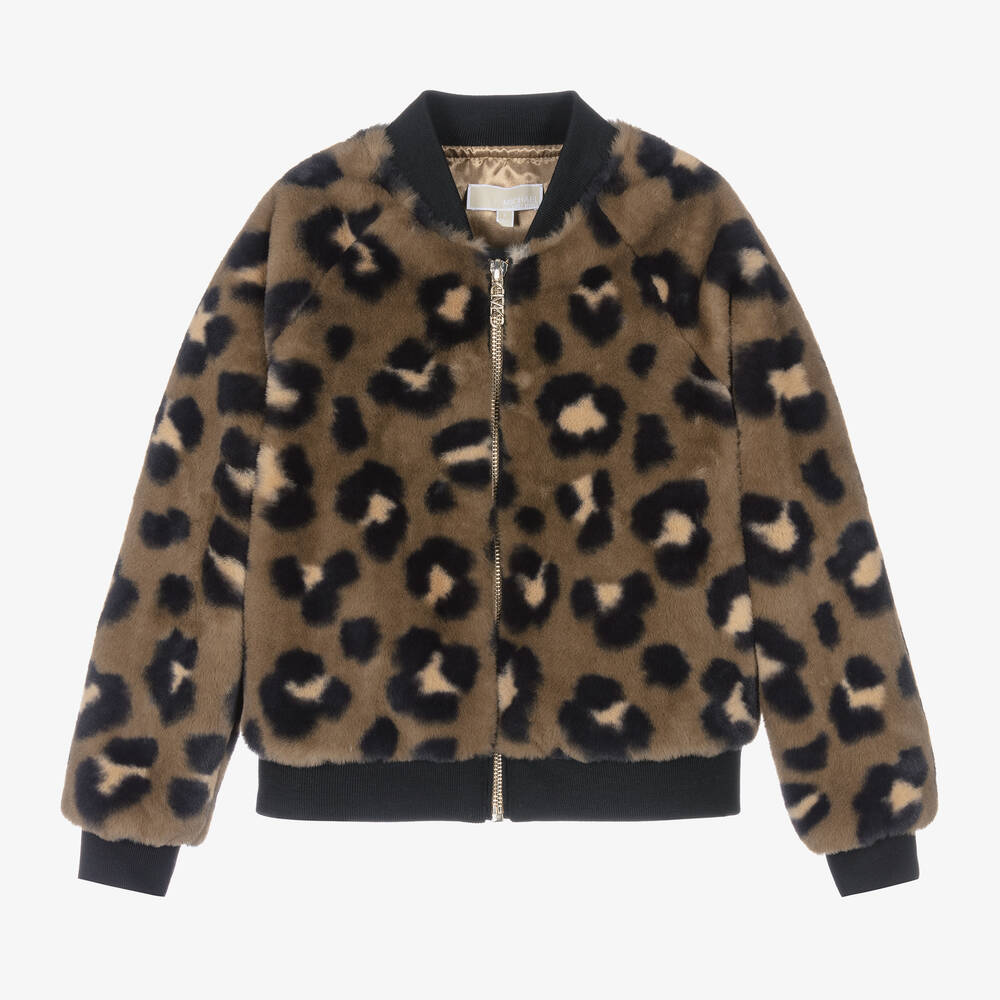 Michael Kors Kids - Teen Girls Beige Leopard Faux Fur Jacket | Childrensalon