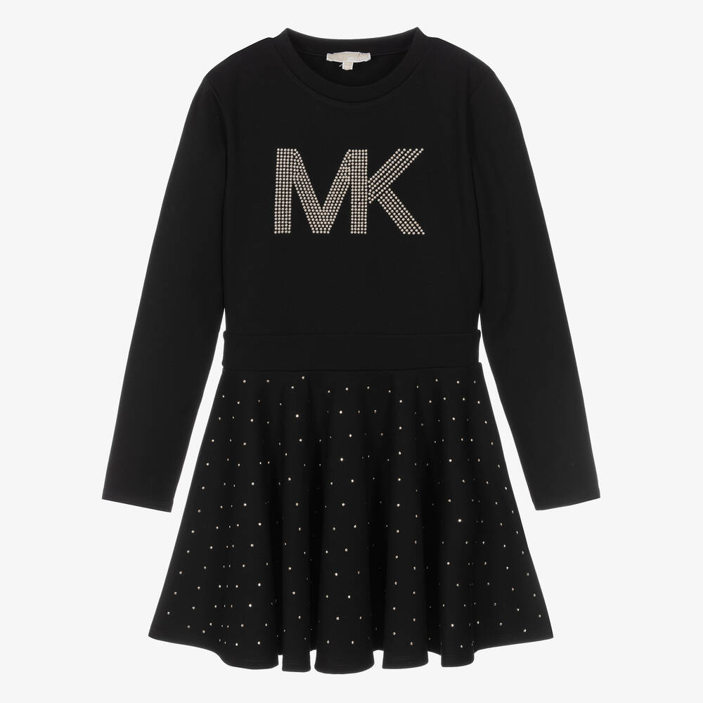Michael Kors Kids - فستان تينز بناتي فيسكوز جيرسي لون أسود | Childrensalon