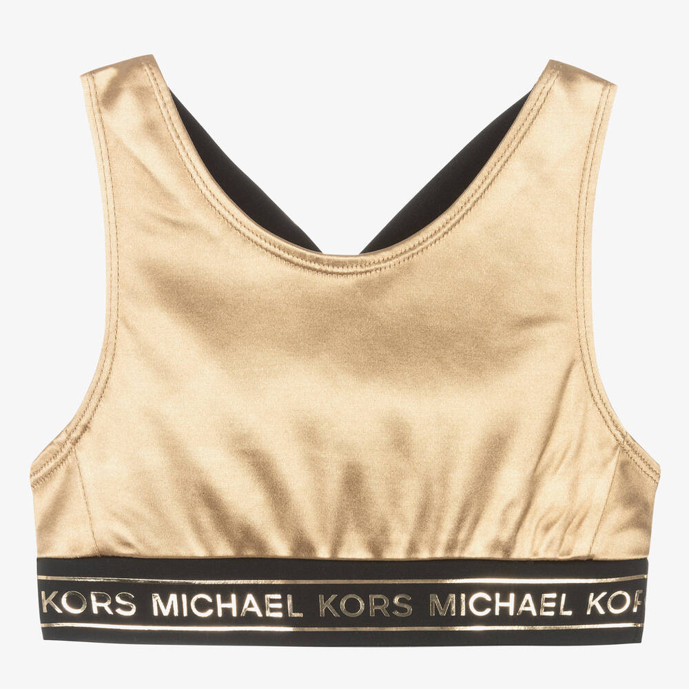 Michael Kors Kids - توب قصير تينز بناتي ليكرا لون ذهبي | Childrensalon