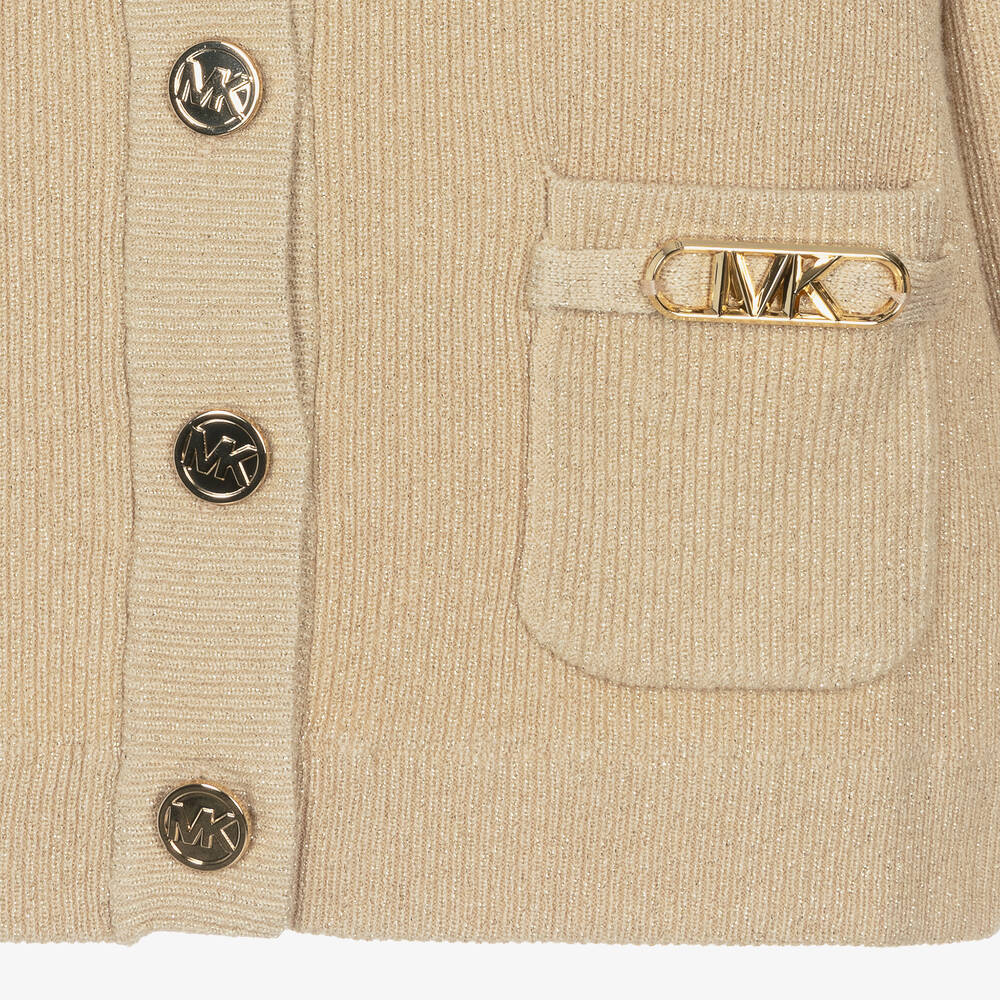 Michael Kors Kids Teen Girls Gold Rib Knit Viscose Cardigan