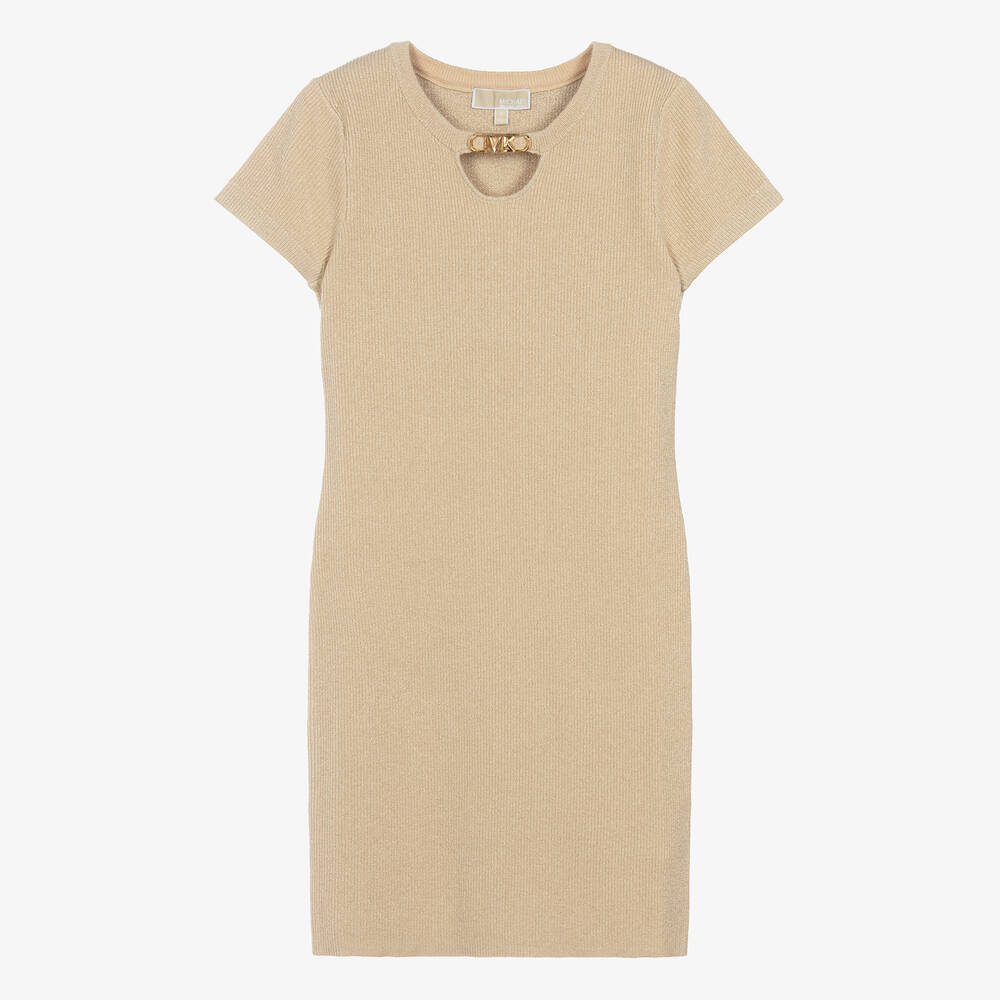 Michael Kors Kids-Teen Girls Gold Ribbed Knit Viscose Dress | Childrensalon Outlet