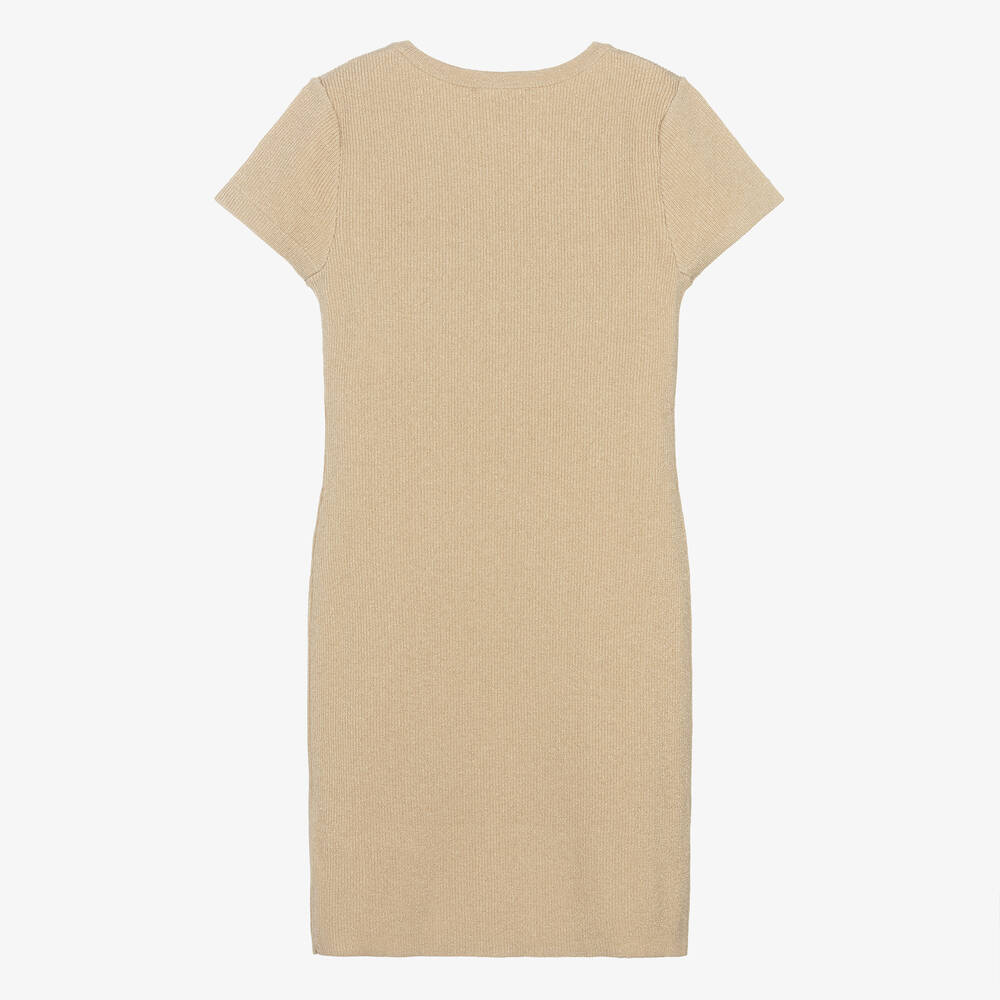 Michael Kors Kids Teen Girls Gold Ribbed Knit Viscose Dress