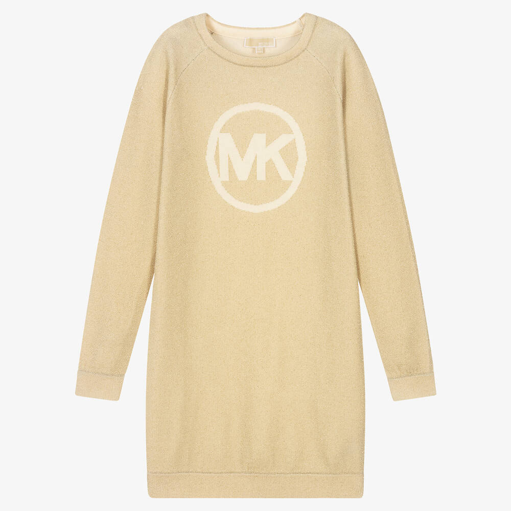 Michael Kors Kids - فستان تينز بناتي مزيج قطن محبوك لون ذهبي | Childrensalon
