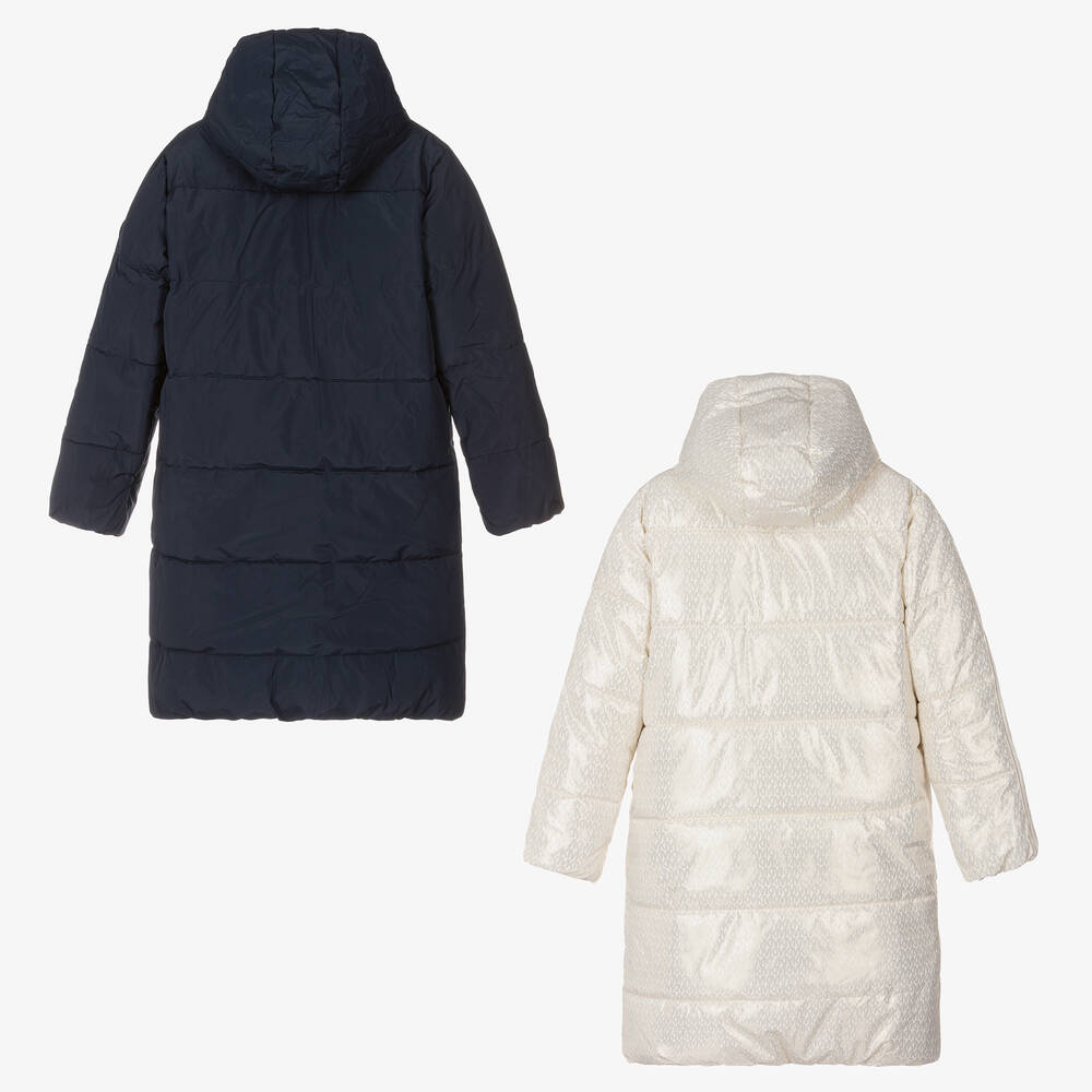 Michael Kors Kids Teen Girls Ivory Blue MK Reversible Coat Childrensalon Outlet