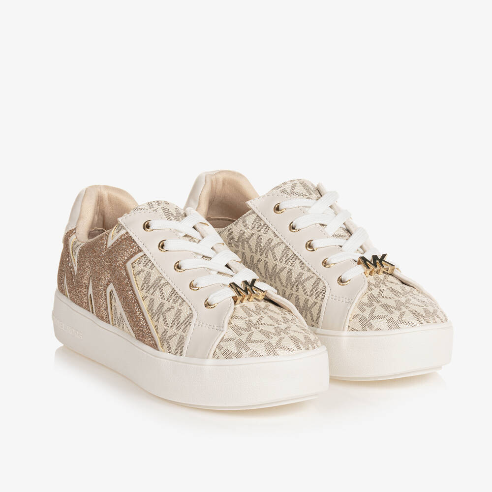 Michael Kors Kids Teen Girls Ivory Faux Leather Trainers Childrensalon Outlet