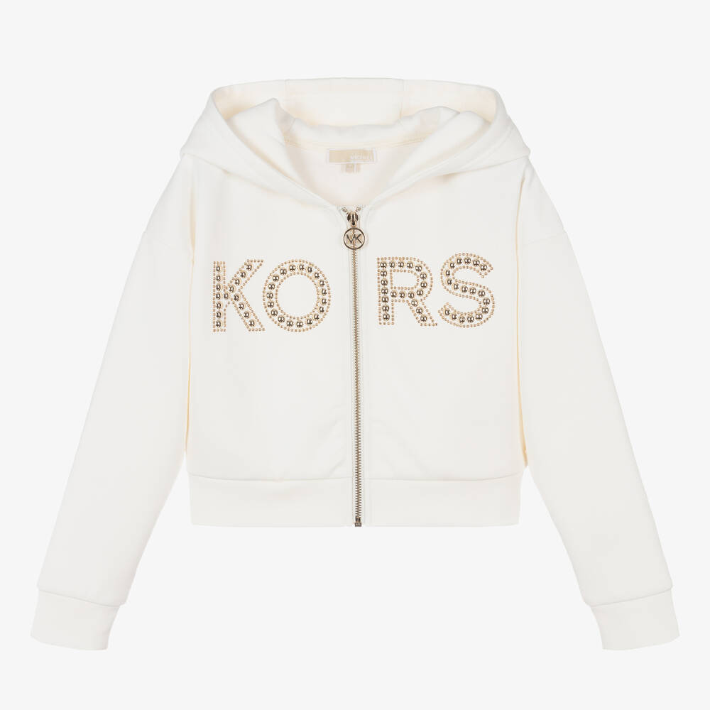 Michael Kors Kids - Teen Girls Ivory Hooded Zip-Up Top | Childrensalon