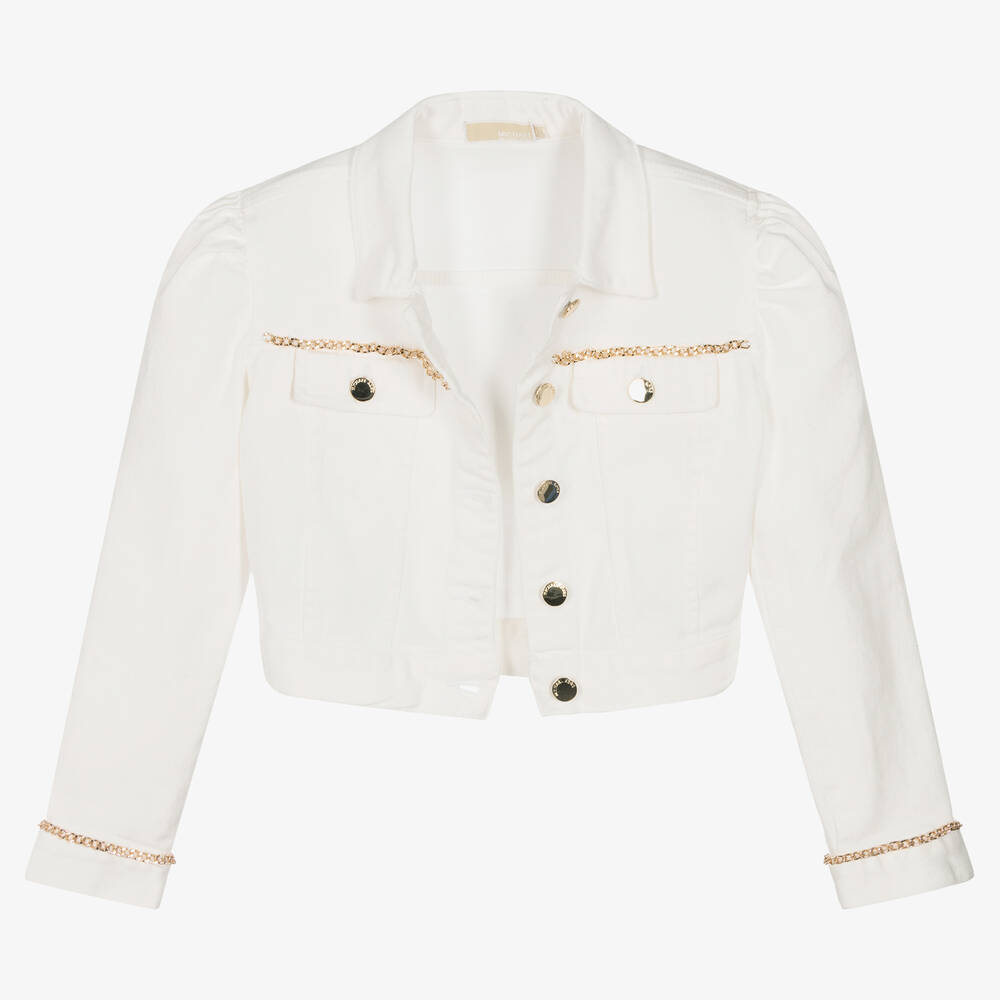 Michael Kors Kids Teen Girls Ivory Logo Denim Jacket