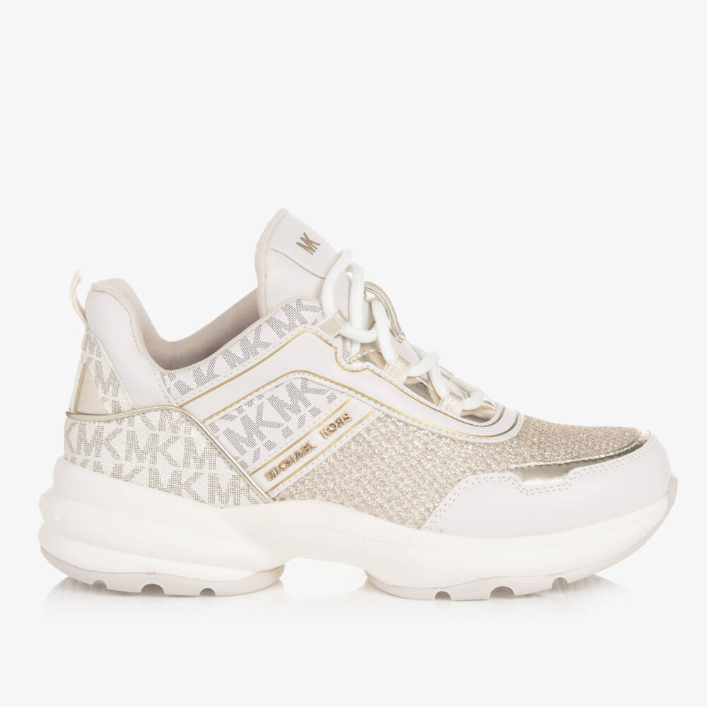 Michael Kors Kids-Teen Girls Ivory MK Monogram Trainers | Childrensalon Outlet