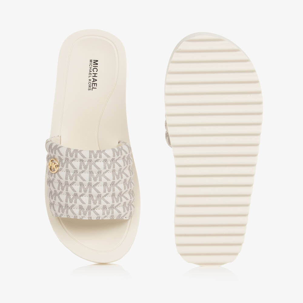 Michael Kors Kids-Teen Girls Ivory Monogram Sliders | Childrensalon Outlet