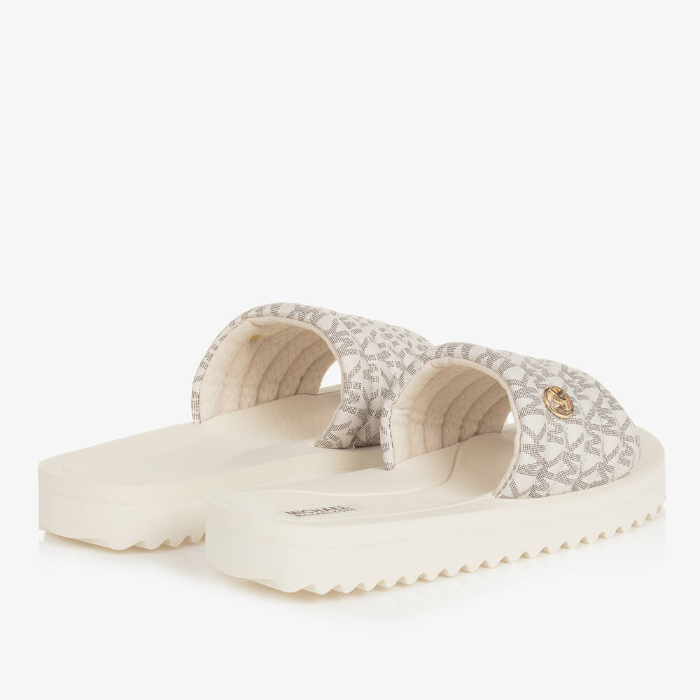 Michael Kors Kids-Teen Girls Ivory Monogram Sliders | Childrensalon Outlet