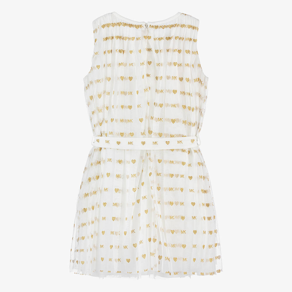Michael Kors Kids-Teen Girls Ivory Tulle Monogram Heart Dress | Childrensalon Outlet