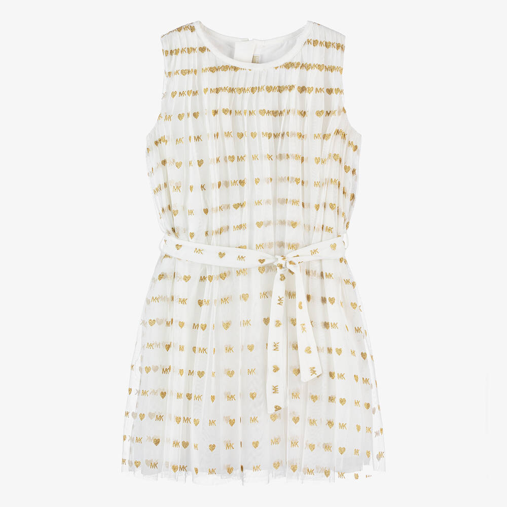 Michael Kors Kids-Teen Girls Ivory Tulle Monogram Heart Dress | Childrensalon Outlet