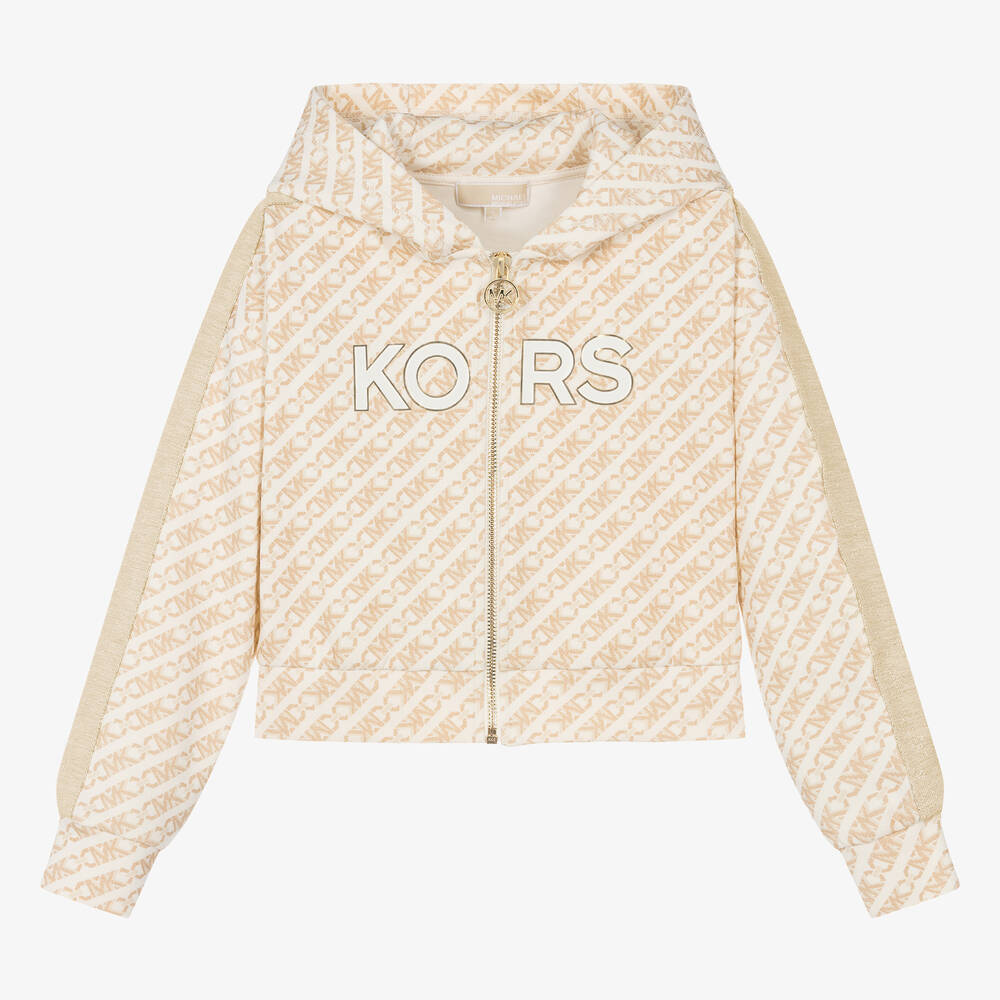 Michael Kors Kids-Teen Girls Ivory Zip-Up Hooded Top | Childrensalon Outlet