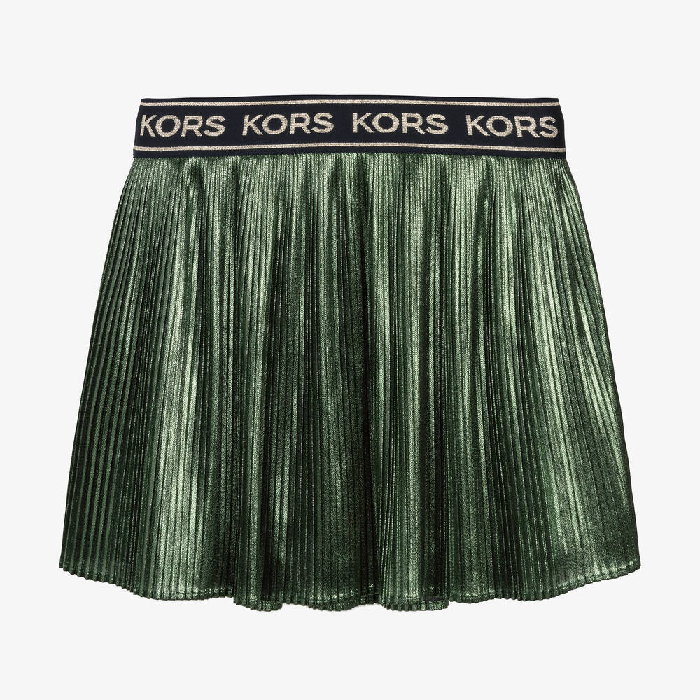Michael Kors Kids - Teen Girls Metallic Green Pleated Skirt | Childrensalon