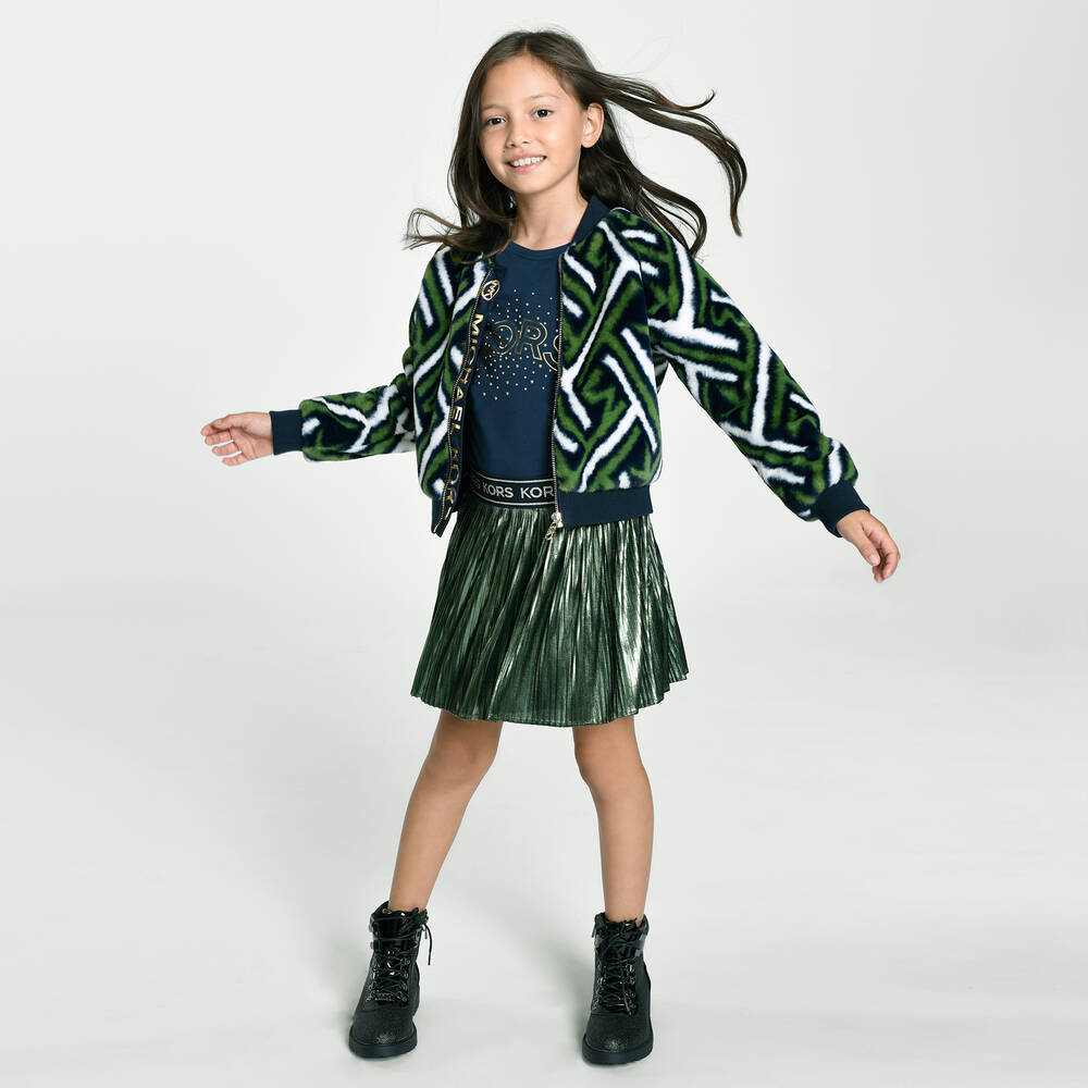 Michael kors green pleated skirt hot sale